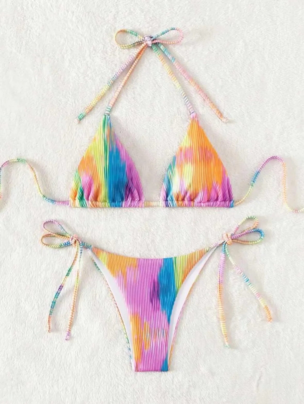 Women rainbow print micro bikini sets two pieces tie halter thong swimsuit Swimwear bathing suit beach outfits biquini
Women rainbow print micro bikini sets two pieces tie halter thong swimsuit Swimwear bathing suit beach outfits biquini
