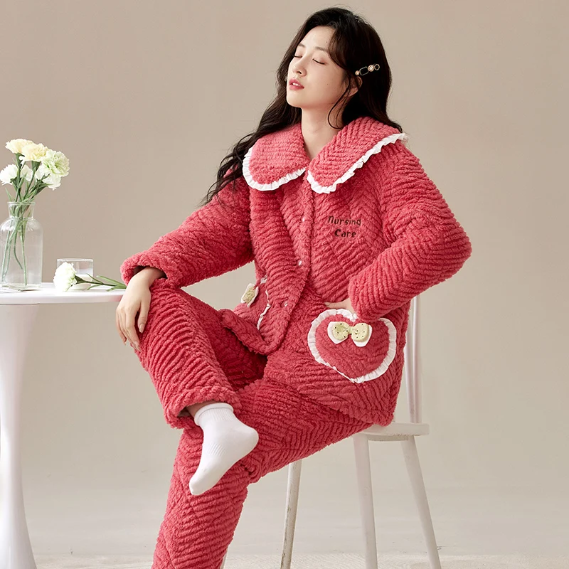 Pajama Sets Big Size Women Heart Pattern Flannel Pyjamas Long Sleeved Button Top Full Length Winter Warm Cozy Thermal Soft Unise
Pajama Sets Big Size Women Heart Pattern Flannel Pyjamas Long Sleeved Button Top Full Length Winter Warm Cozy Thermal Soft Unise