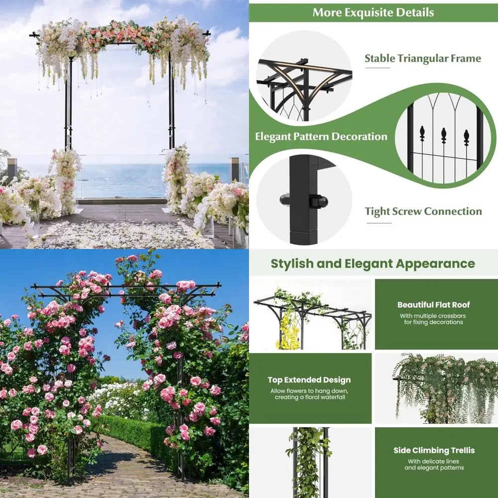 6.8-Foot Metal Garden Arbor with Extended Roof for Climbing Plants, Roses, and Vines
6.8-Foot Metal Garden Arbor with Extended Roof for Climbing Plants, Roses, and Vines