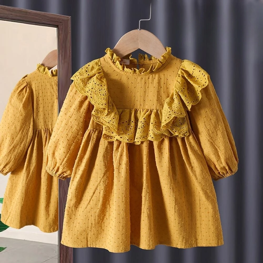 Summer Autumn Baby Girls Dresses Long Sleeve Casual Kids Girl Clothing Solid Lace Applique Mid-length Baby Dress 1-6 Years
Summer Autumn Baby Girls Dresses Long Sleeve Casual Kids Girl Clothing Solid Lace Applique Mid-length Baby Dress 1-6 Years