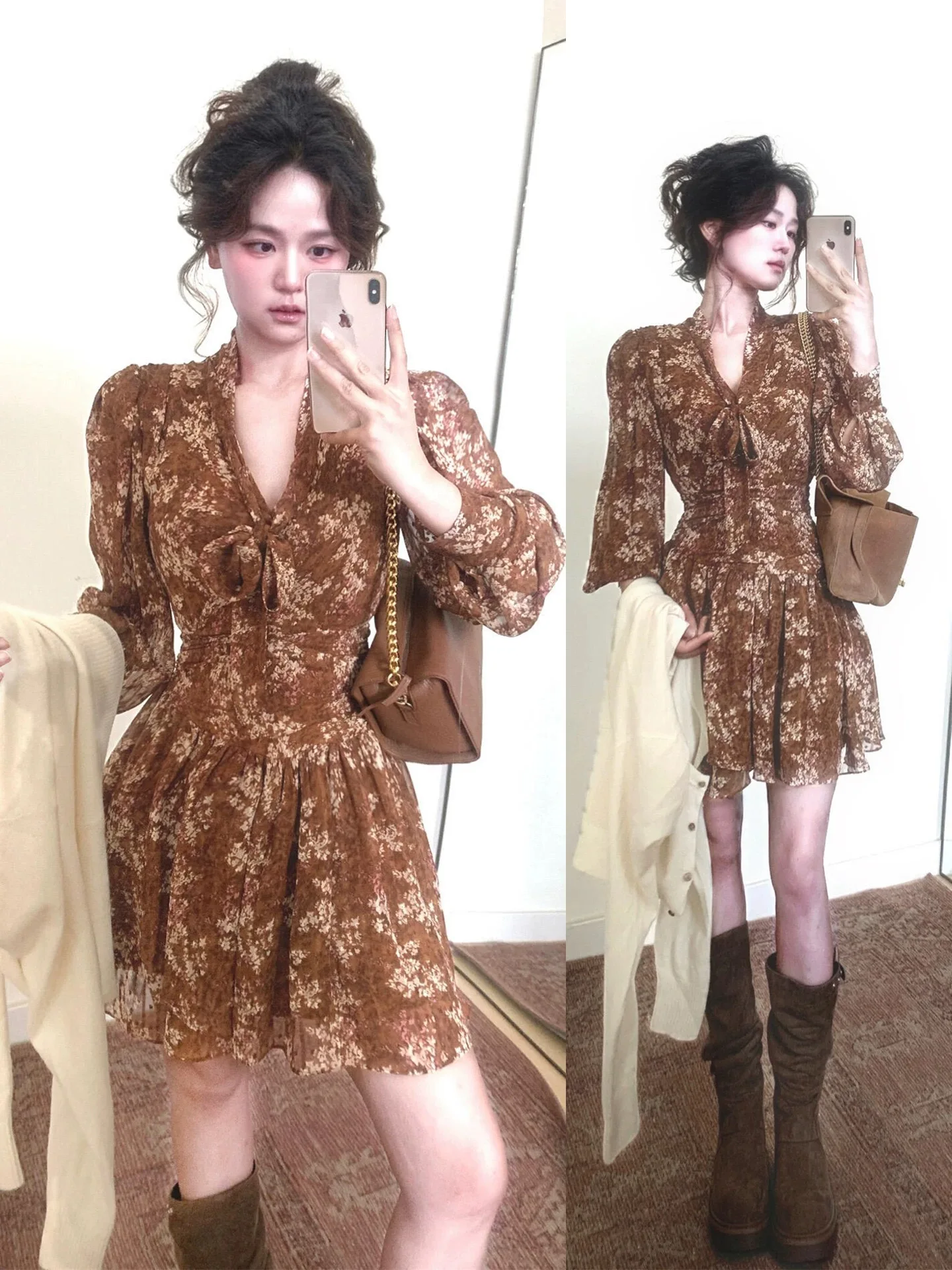 Elegant Floral Print Long Sleeve Chiffon Short Dress Women's Autumn Winter New Style A-Line Skirt High Waist French Style Dress
Elegant Floral Print Long Sleeve Chiffon Short Dress Women's Autumn Winter New Style A-Line Skirt High Waist French Style Dress