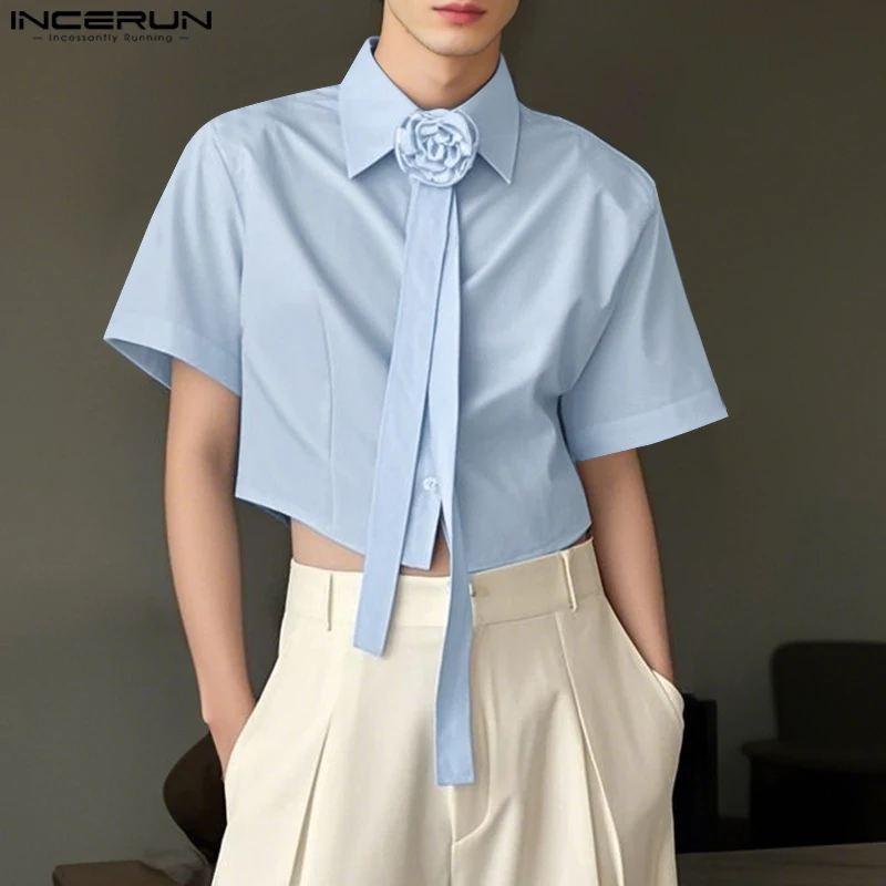 Men Shirt Solid Color Lapel Short Sleeve Flower Tie Up Male Crop Tops Streetwear Summer INCERUN Loose Fashion Unisex Shirts 2026
Men Shirt Solid Color Lapel Short Sleeve Flower Tie Up Male Crop Tops Streetwear Summer INCERUN Loose Fashion Unisex Shirts 2026