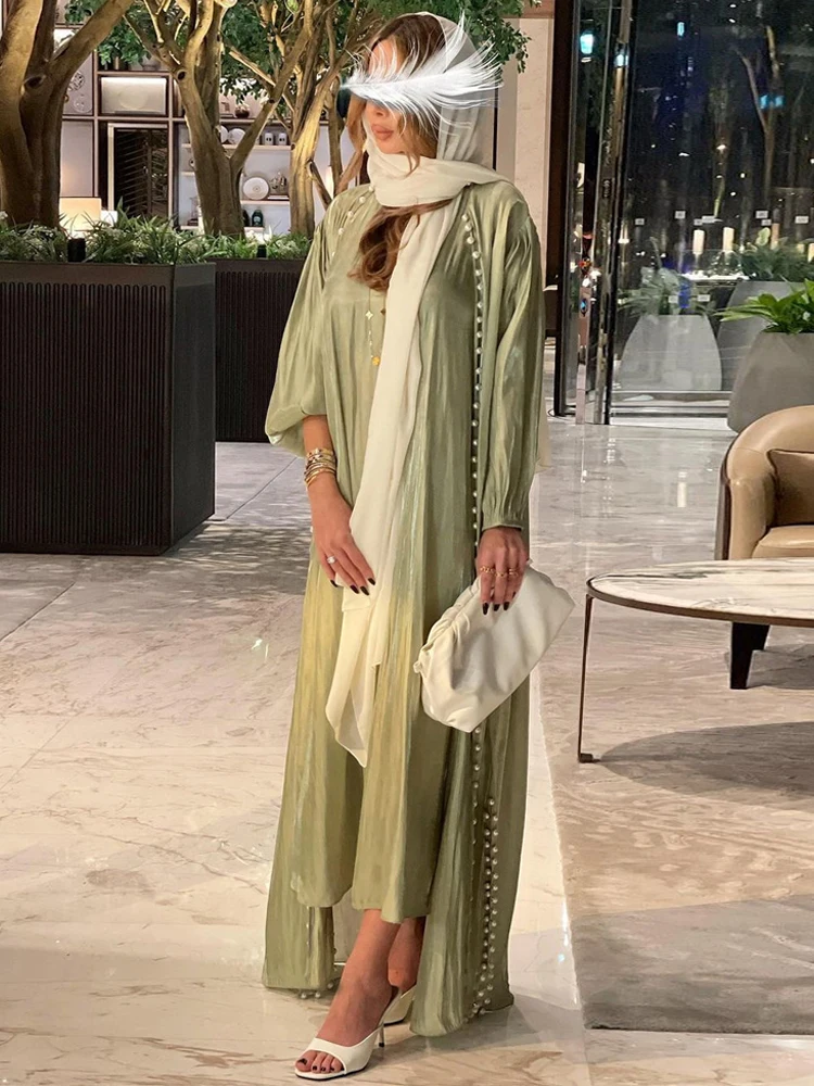 Shiny 2 Piece Abaya Set Beading Front Puff Sleeves Kimono Cardigan +Sleeveless Dress Dubai Turk Islamic Clothing Muslim Women
Shiny 2 Piece Abaya Set Beading Front Puff Sleeves Kimono Cardigan +Sleeveless Dress Dubai Turk Islamic Clothing Muslim Women