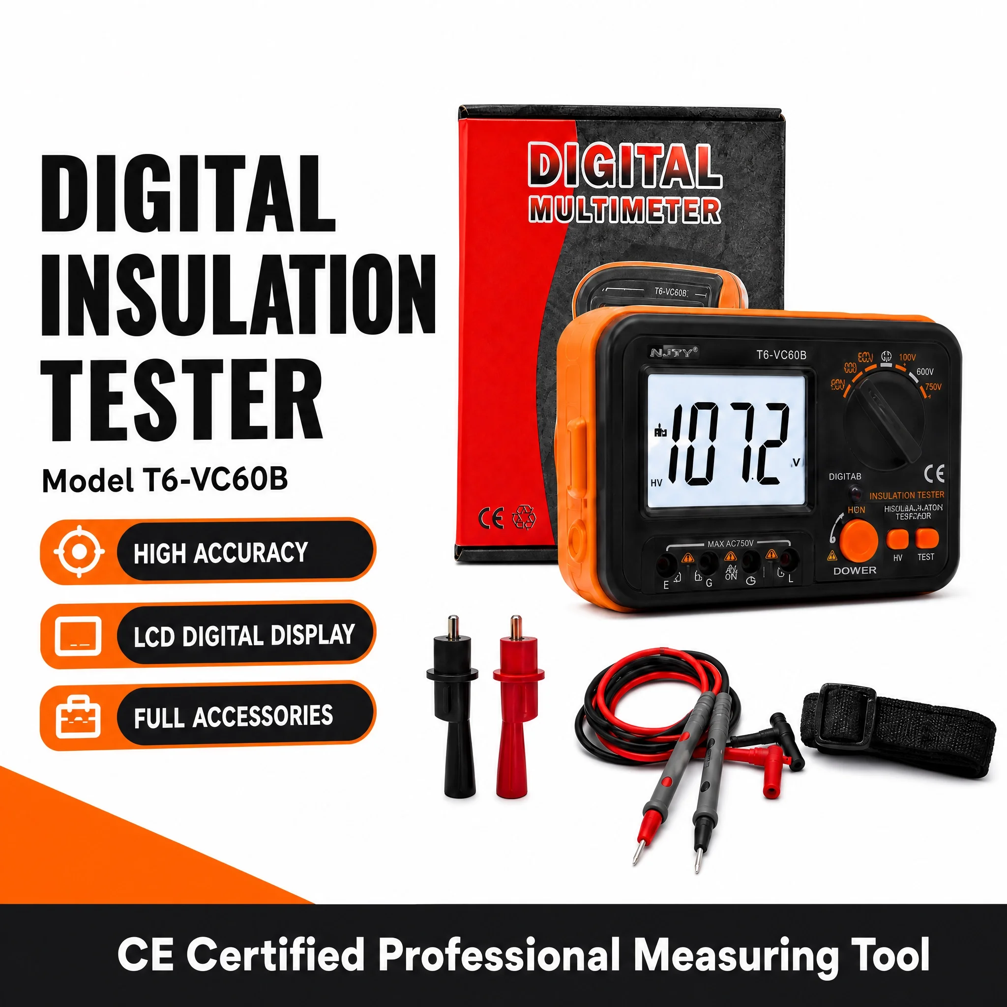 Digital Insulation Resistance Tester 250V/500V/1000V LCD Megohmmeter Data Hold for Electric Machine Cable Insulation Test
Digital Insulation Resistance Tester 250V/500V/1000V LCD Megohmmeter Data Hold for Electric Machine Cable Insulation Test