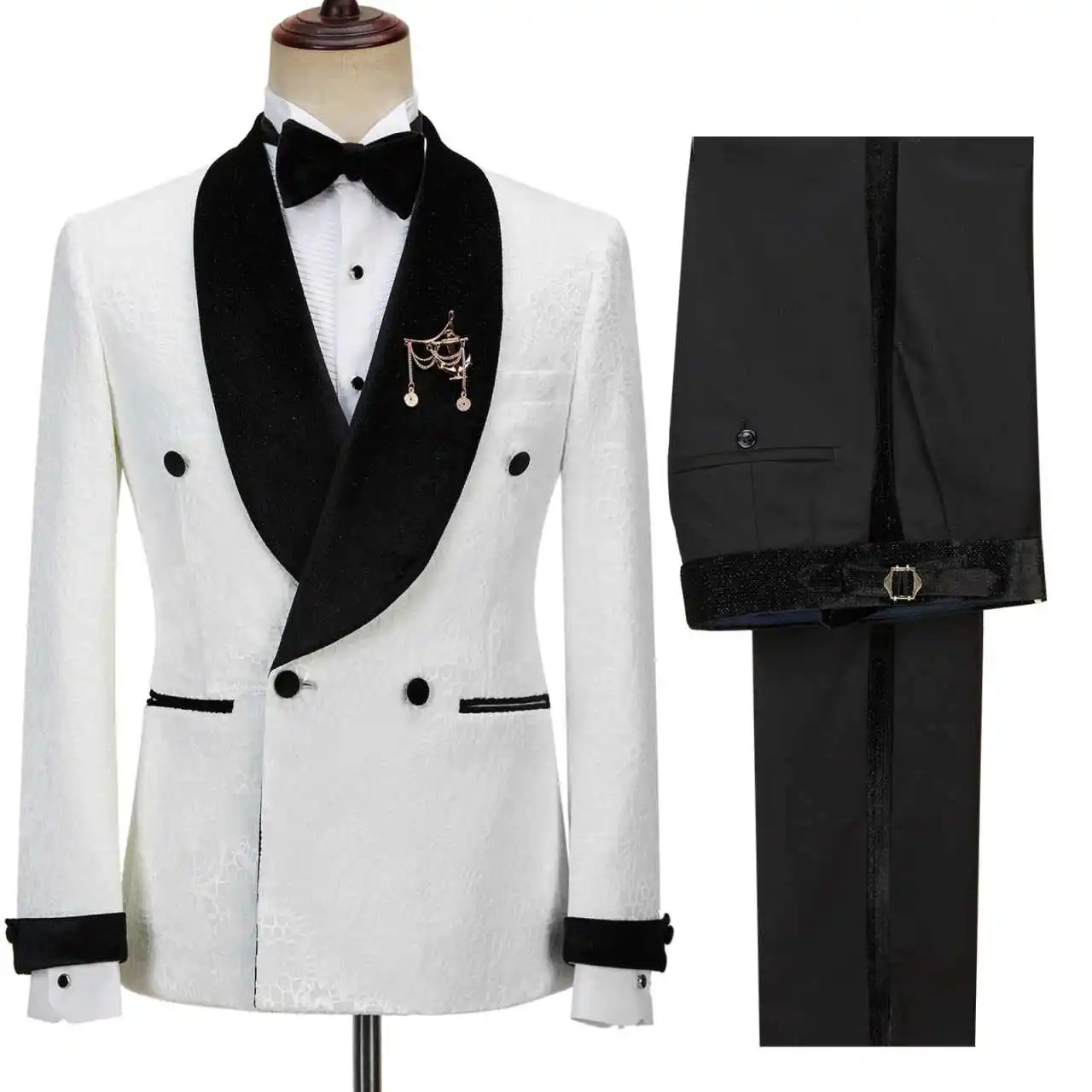 Handsome Men Suits 2 Pieces Shawl Lapel Double Breasted Pant Sets Jacquard Customized Groom Wedding Tuxedos
Handsome Men Suits 2 Pieces Shawl Lapel Double Breasted Pant Sets Jacquard Customized Groom Wedding Tuxedos