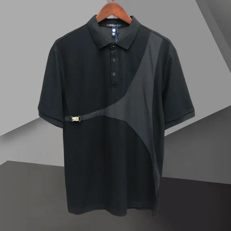 Summer Simple Lapel Slim Polo British Short Sleeved Polo Shirt Personalized Shoulder Strap Metal Buckle Decoration T-shirt Men
Summer Simple Lapel Slim Polo British Short Sleeved Polo Shirt Personalized Shoulder Strap Metal Buckle Decoration T-shirt Men