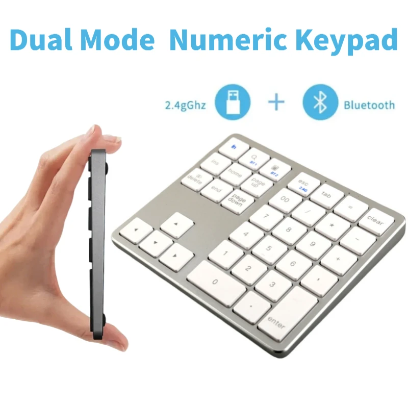 Dual Mode 2.4G & Bluetooth Wireless Numeric Keypad Scissor Switch Silent Rechargeable Portable Keyboard for Windows iOS Android
Dual Mode 2.4G & Bluetooth Wireless Numeric Keypad Scissor Switch Silent Rechargeable Portable Keyboard for Windows iOS Android