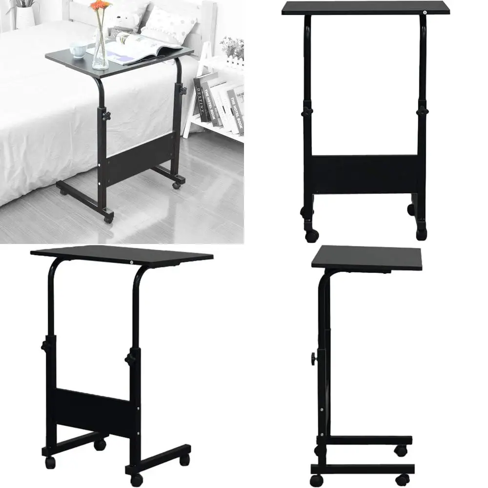 Portable Rolling Laptop Desk Stand, Adjustable Height Side Table with Wood Top and Metal Frame
Portable Rolling Laptop Desk Stand, Adjustable Height Side Table with Wood Top and Metal Frame