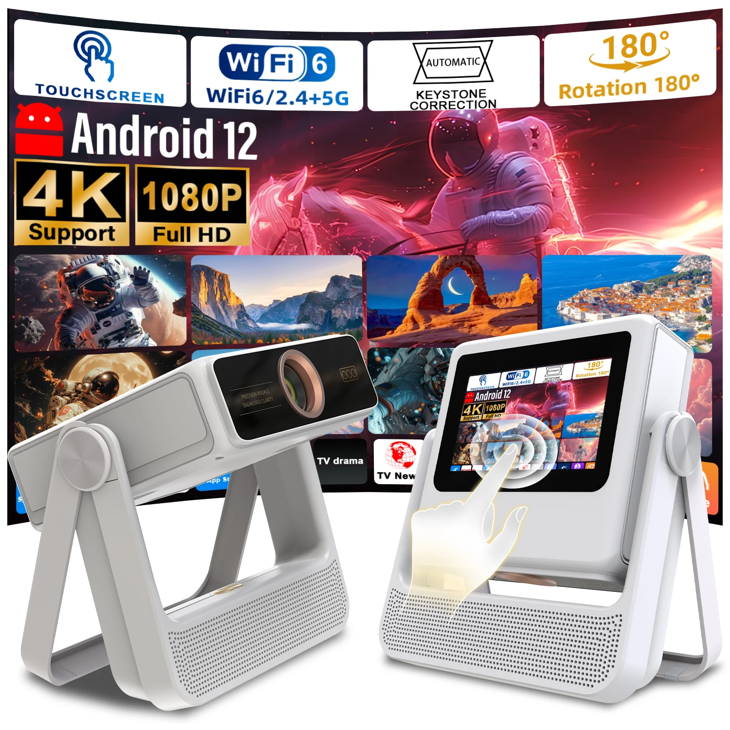 7" 1080P 4K Android 12 Projector Auto Focus 180° Rotation WiFi BT Phone Mirror HDMI USB Outdoor Home Cinema
7" 1080P 4K Android 12 Projector Auto Focus 180° Rotation WiFi BT Phone Mirror HDMI USB Outdoor Home Cinema