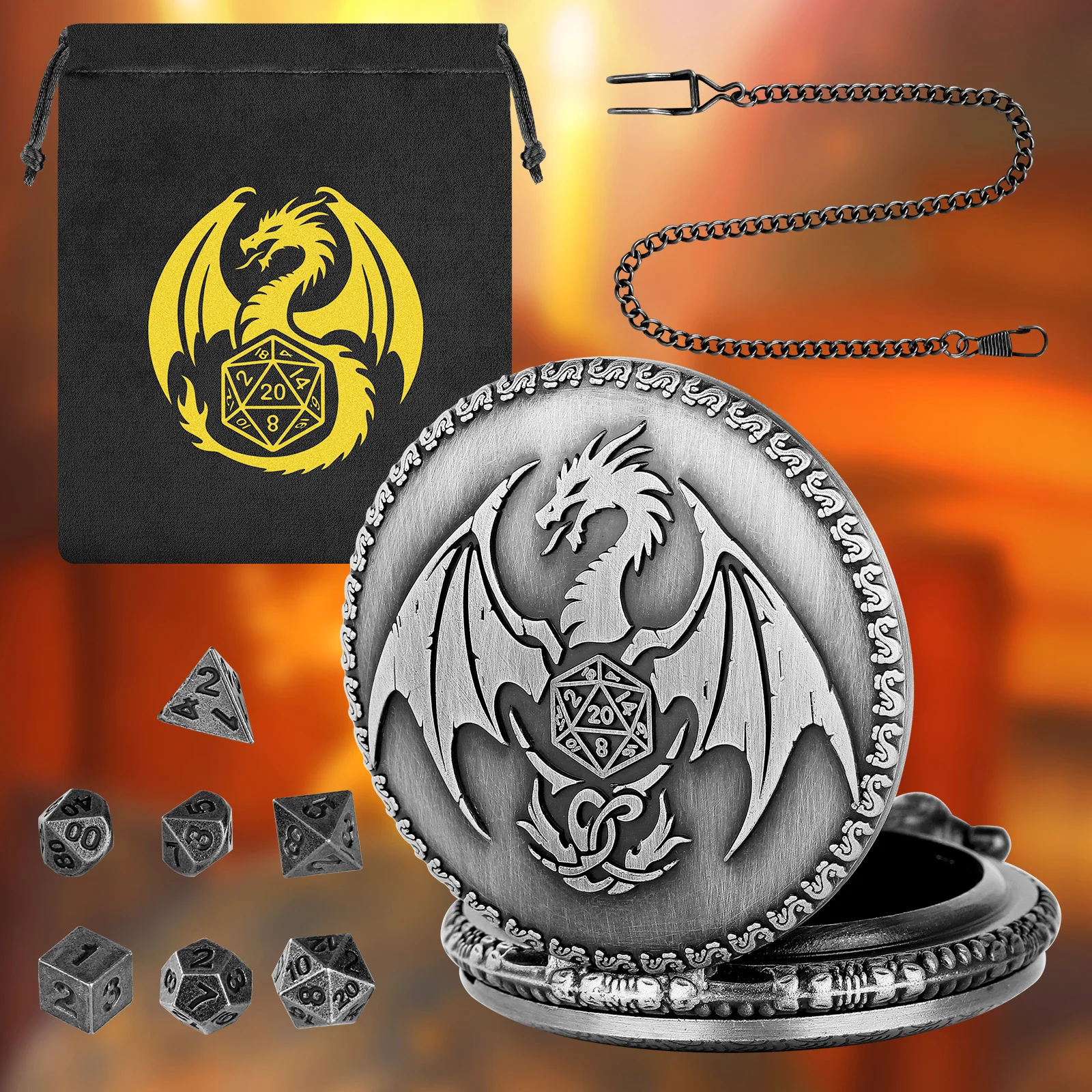 Набор из 5 ретро-металлических кубиков-драконов для карманных часов, мини-набор кубиков, цепочка-подвеска, подарок для любителей игр с кубиками, аксессуар для ролевых игр
Набор из 5 ретро-металлических кубиков-драконов для карманных часов, мини-набор кубиков, цепочка-подвеска, подарок для любителей игр с кубиками, аксессуар для ролевых игр