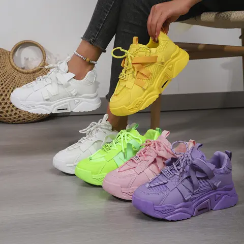 Women Casual Sneakers Thick Sole Breathable Tennis Shoes Women Lace-up New Fashion Outdoors Walking Shoes Trend Couple Sneakers