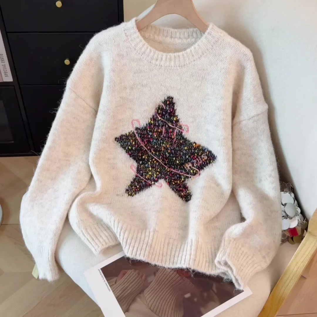 Women Off White Knit Pullover Star Sweater Vintage O-Neck Jumper Knit Long Sleeves Cashmere Sweater Autumn Winter 2000s Clothes
Women Off White Knit Pullover Star Sweater Vintage O-Neck Jumper Knit Long Sleeves Cashmere Sweater Autumn Winter 2000s Clothes