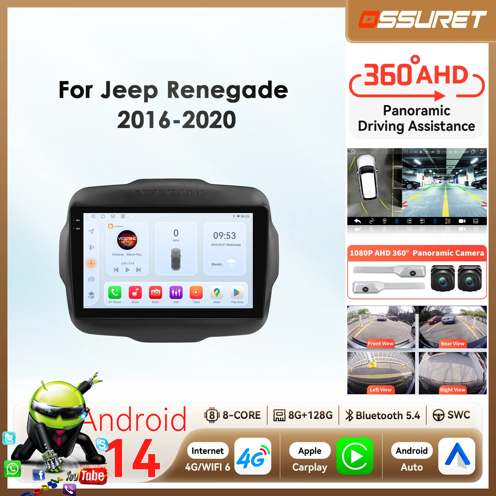 8Core bySnapdragon 6115 byQualcomm Car radio For Jeep Renegade 2016-2020 Wireless Carplay Android Auto multimedia GPS 360 Camera
8Core bySnapdragon 6115 byQualcomm Car radio For Jeep Renegade 2016-2020 Wireless Carplay Android Auto multimedia GPS 360 Camera