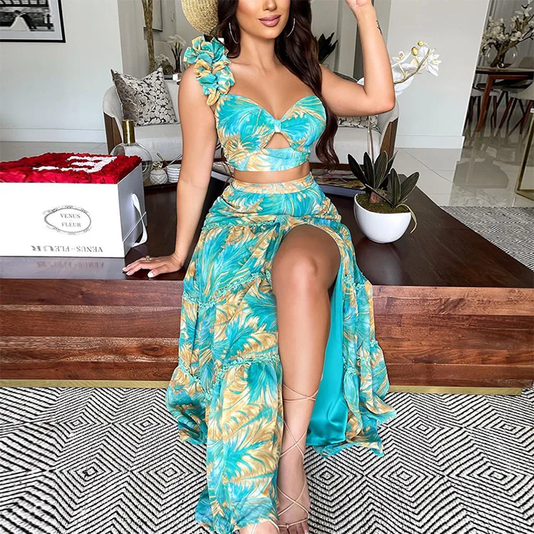 Summer Floral Print One oulder Tops And Skirt Set f-length Skirt Two-piece Ensemble Polyester Fabric for Women 25-35
Summer Floral Print One oulder Tops And Skirt Set f-length Skirt Two-piece Ensemble Polyester Fabric for Women 25-35