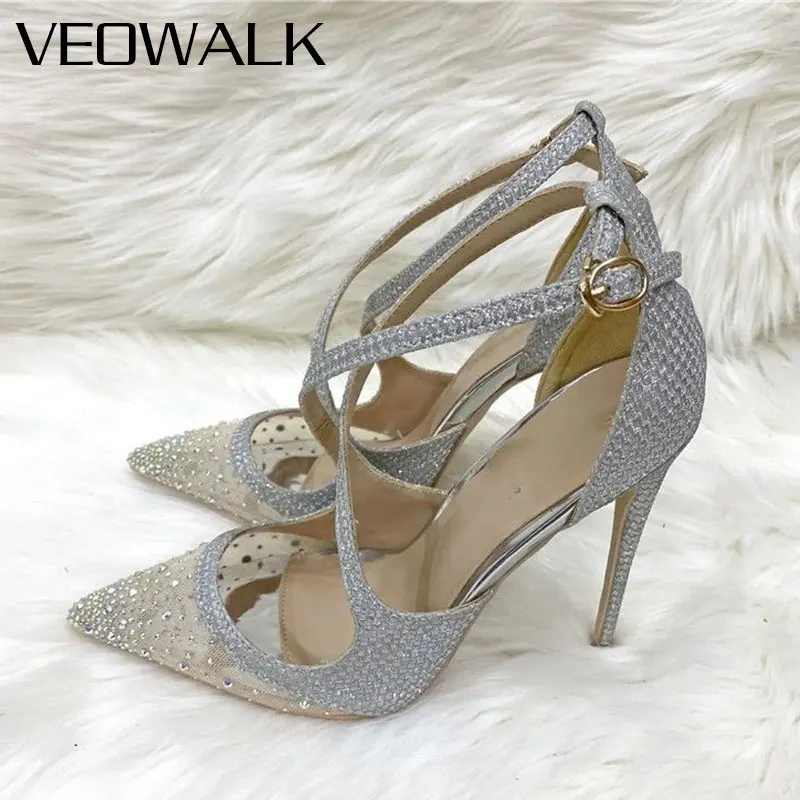Veowalk Glitter Silver Sequins Women Gauze Pointy Toe Cross Strap Stiletto Pumps Sexy Ladies High Heel Party Wedding Bride Shoes
Veowalk Glitter Silver Sequins Women Gauze Pointy Toe Cross Strap Stiletto Pumps Sexy Ladies High Heel Party Wedding Bride Shoes