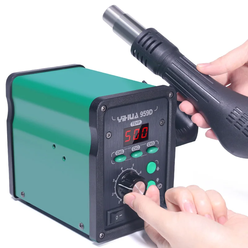 YIHUA 959D 220V LED Digital Display Hot Air Station SMD Soldering Station Constant Temperature Heat Gun Rework Station Solder
YIHUA 959D 220V LED Digital Display Hot Air Station SMD Soldering Station Constant Temperature Heat Gun Rework Station Solder