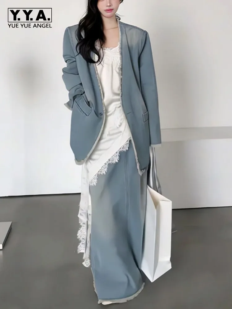 Vintage Women Loose Fit Spring Autumn Single Button Denim Suit Jacket High Waist A Line Long Skirt Office Ladies Two Piece Set
Vintage Women Loose Fit Spring Autumn Single Button Denim Suit Jacket High Waist A Line Long Skirt Office Ladies Two Piece Set