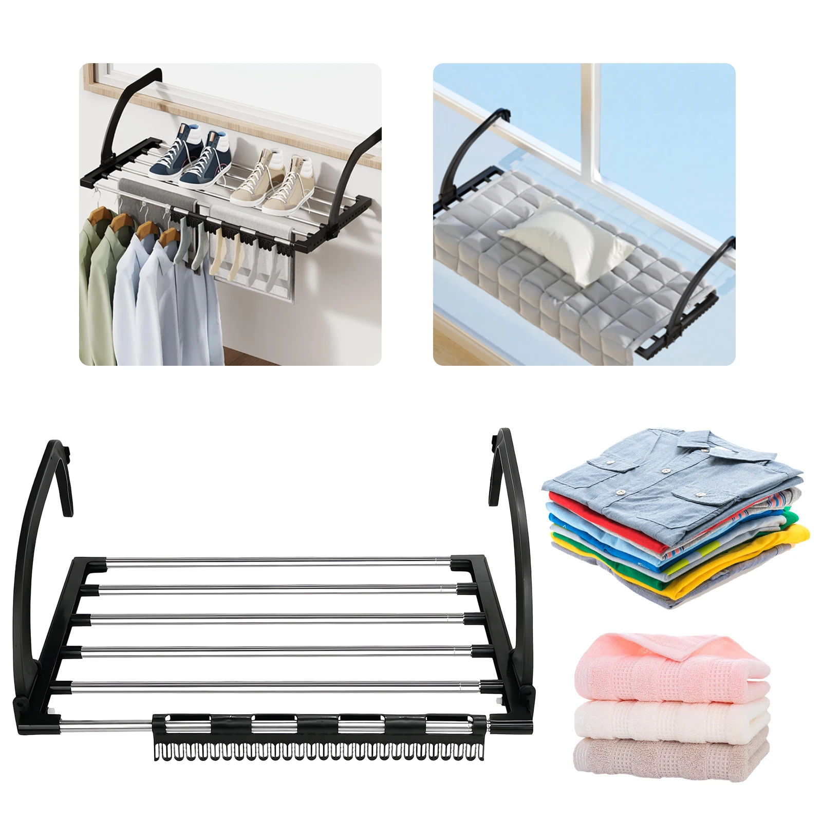 Clothes Airer Rack Foldable Clothes Household Hanging Rack with Sock Clip Laundry Drying Rack for Bathroom Railings Windowsill
Clothes Airer Rack Foldable Clothes Household Hanging Rack with Sock Clip Laundry Drying Rack for Bathroom Railings Windowsill
