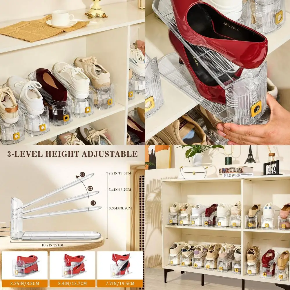 Трехуровневые регулируемые органайзеры для обуви, набор из 12 штук, экономящие место решения для хранения в шкафу
Трехуровневые регулируемые органайзеры для обуви, набор из 12 штук, экономящие место решения для хранения в шкафу
