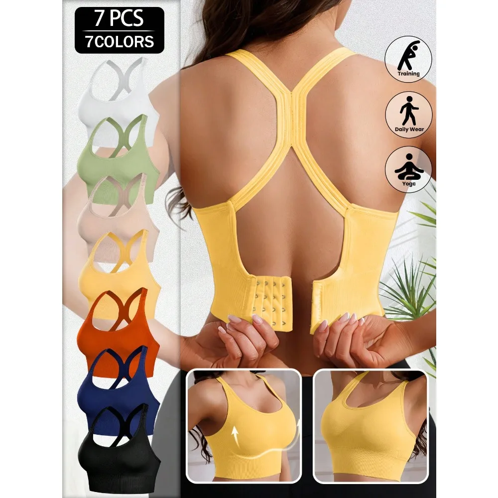 7 Pcs/Set Seamless Sports Bra, Sports Bra For Women Sports Bras Sport Bra Bras For Women Adjustable Back, Wire-Free Yoga Sports Bra, Push-Up, Quick-Drying, Shockproof Fitness Vest Style Sports Bra For Women. Padded Cross Back Strap Full Cup Bra, Beautiful
7 Pcs/Set Seamless Sports Bra, Sports Bra For Women Sports Bras Sport Bra Bras For Women Adjustable Back, Wire-Free Yoga Sports Bra, Push-Up, Quick-Drying, Shockproof Fitness Vest Style Sports Bra For Women. Padded Cross Back Strap Full Cup Bra, Beautiful