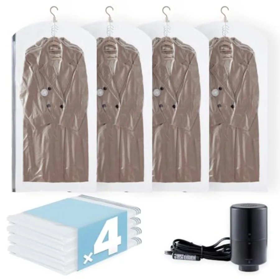 Hanging Vacuum Storage Bags with Electric Pump, 4 Pack 53 x27.5 inch,Vacuum Seal Bags for Clothing, Garment Storage for Short J
Hanging Vacuum Storage Bags with Electric Pump, 4 Pack 53 x27.5 inch,Vacuum Seal Bags for Clothing, Garment Storage for Short J