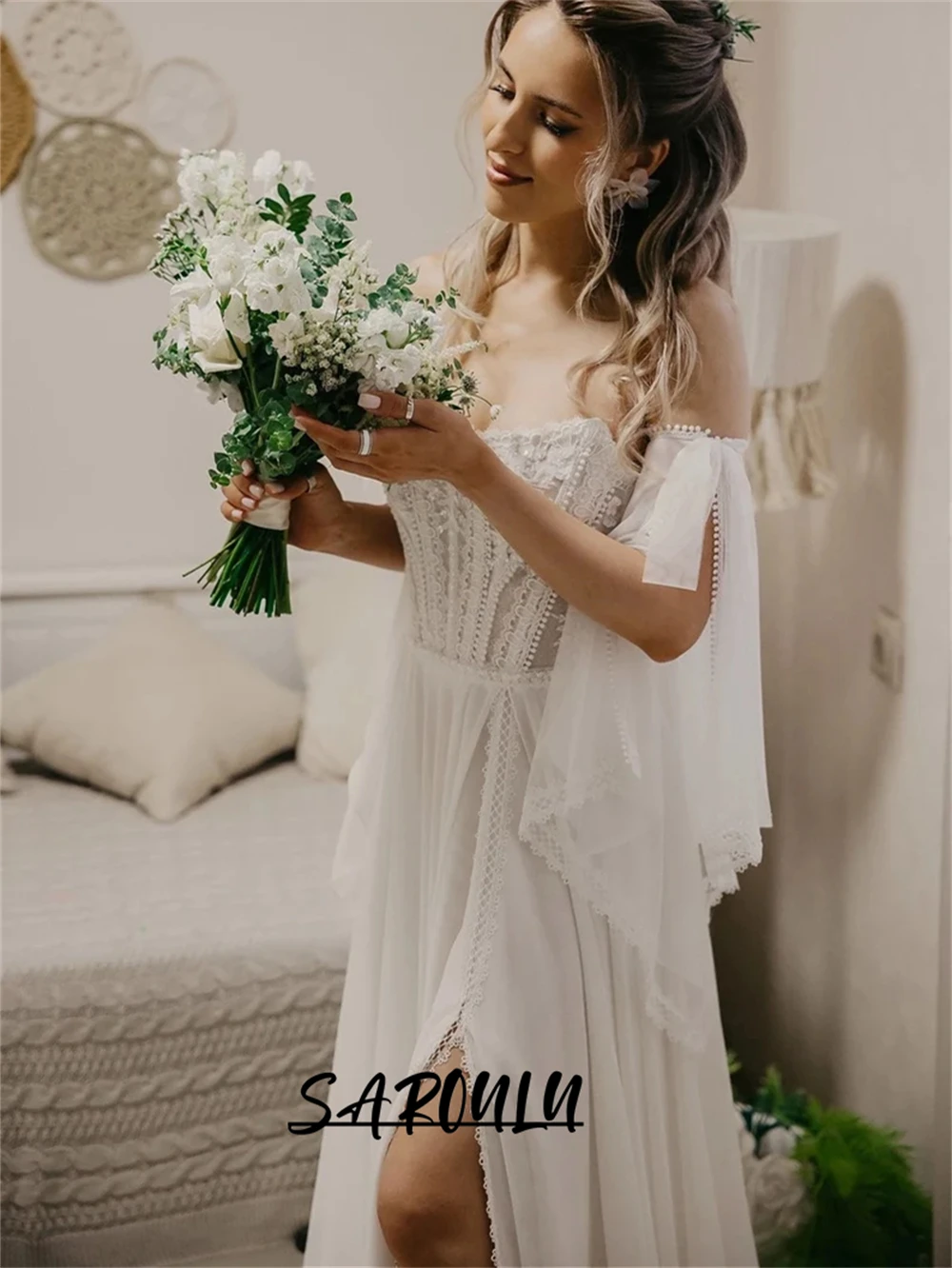 A line White Chiffon Boho Wrap With Split Satin Macrame Weddin Dress Off The Shoulder Rustic Simple Reception Beach Wedding Gown
A line White Chiffon Boho Wrap With Split Satin Macrame Weddin Dress Off The Shoulder Rustic Simple Reception Beach Wedding Gown