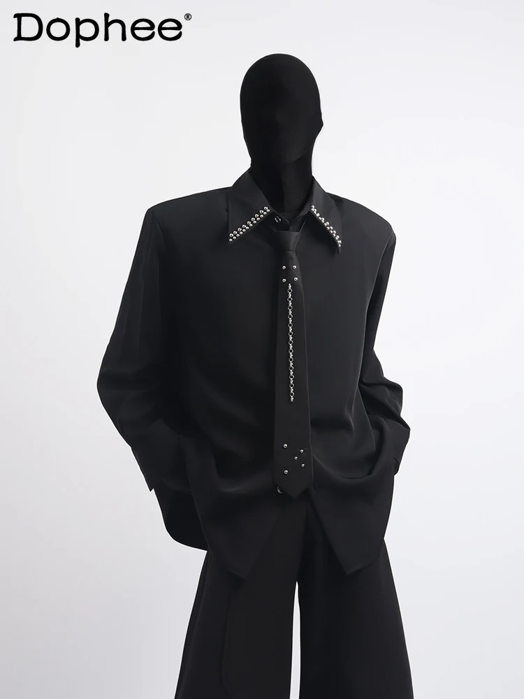 2025 Autumn New Korean Style High-End Metal Rivet Tie Long Sleeve Shirt Men's Stylish Loose Casual Shirt Trend
2025 Autumn New Korean Style High-End Metal Rivet Tie Long Sleeve Shirt Men's Stylish Loose Casual Shirt Trend