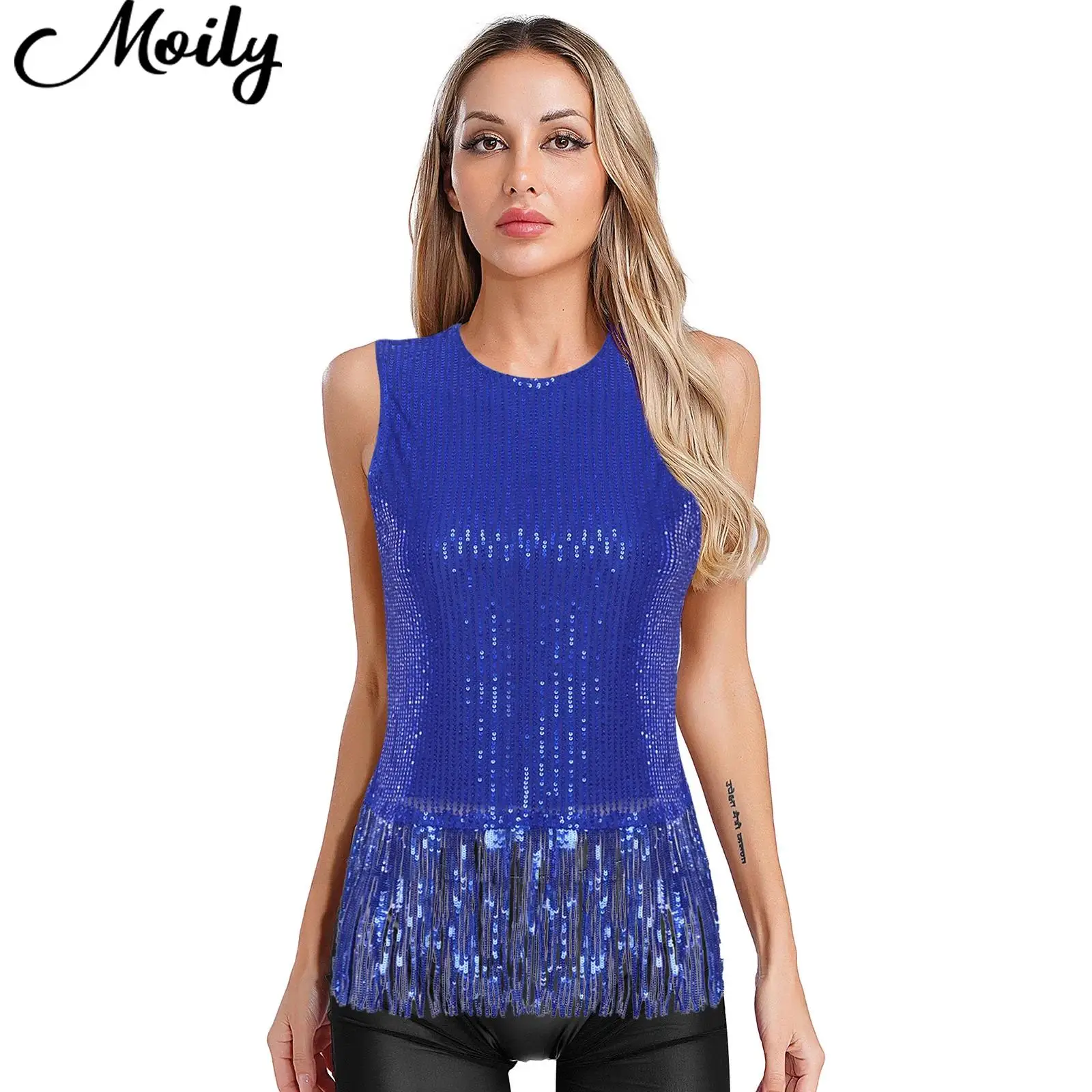 Sparkly Sequin Womens Latin Jazz Dance Stage Performance Costume T-shirt Sleeveless Fringe Tank Top Pullover Shirt Vest Clothes
Sparkly Sequin Womens Latin Jazz Dance Stage Performance Costume T-shirt Sleeveless Fringe Tank Top Pullover Shirt Vest Clothes