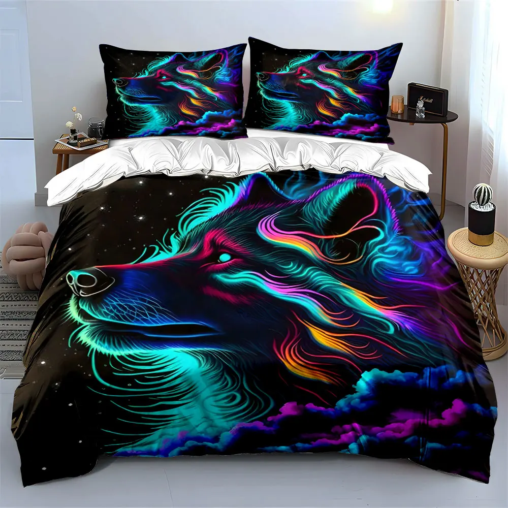 3pcs Vibrant Wolf and Night Sky Neon Print Soft Comfortable Duvet Cover Bedding Set Included 1*Duvet Cover 2*Pillowcases
3pcs Vibrant Wolf and Night Sky Neon Print Soft Comfortable Duvet Cover Bedding Set Included 1*Duvet Cover 2*Pillowcases