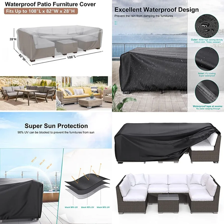 Patio Furniture Covers, Heavy Duty Outdoor Furniture Cover Waterproof, Sectional Sofa Set Covers Table and Chair Set Cover 108
Patio Furniture Covers, Heavy Duty Outdoor Furniture Cover Waterproof, Sectional Sofa Set Covers Table and Chair Set Cover 108