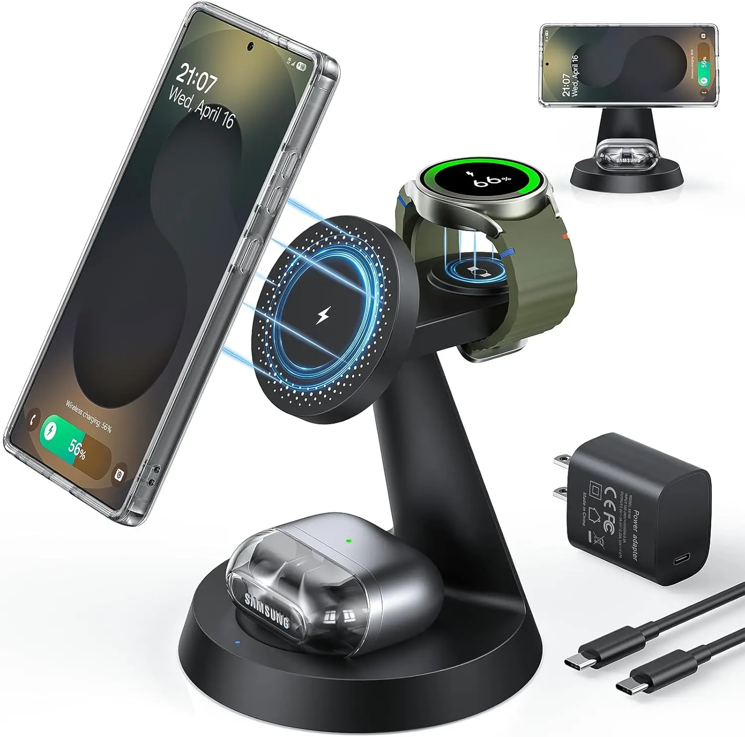 Магнитная беспроводная зарядная станция 3-в-1 для устройств Samsung с 45-портовым разъемом ° Просмотр и 360-градусный обзор ° Вращение
Магнитная беспроводная зарядная станция 3-в-1 для устройств Samsung с 45-портовым разъемом ° Просмотр и 360-градусный обзор ° Вращение
