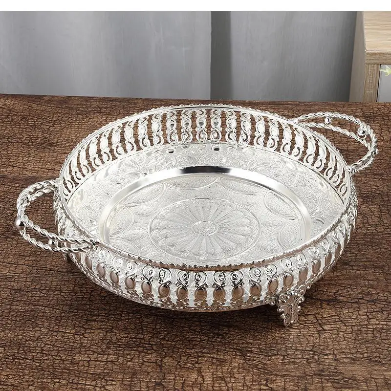 Silver, Circular Fruit Storage Tray, Home Living Room Snack Cake Box, Food Tray with Handle, Metal, Decorative
Silver, Circular Fruit Storage Tray, Home Living Room Snack Cake Box, Food Tray with Handle, Metal, Decorative