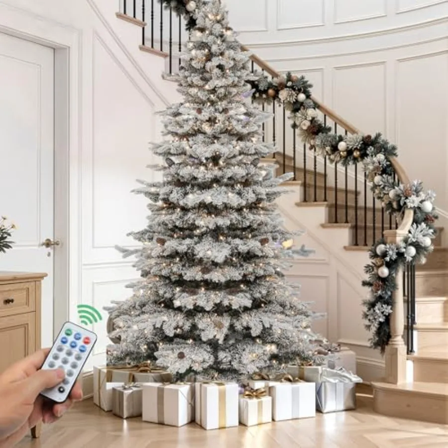 7.5ft Prelit Snow Flocked Christmas Tree with Remote, Hinged Christmas Tree 550 Warm/Multicolor Changing Lights, 1278 Branch Ti
7.5ft Prelit Snow Flocked Christmas Tree with Remote, Hinged Christmas Tree 550 Warm/Multicolor Changing Lights, 1278 Branch Ti