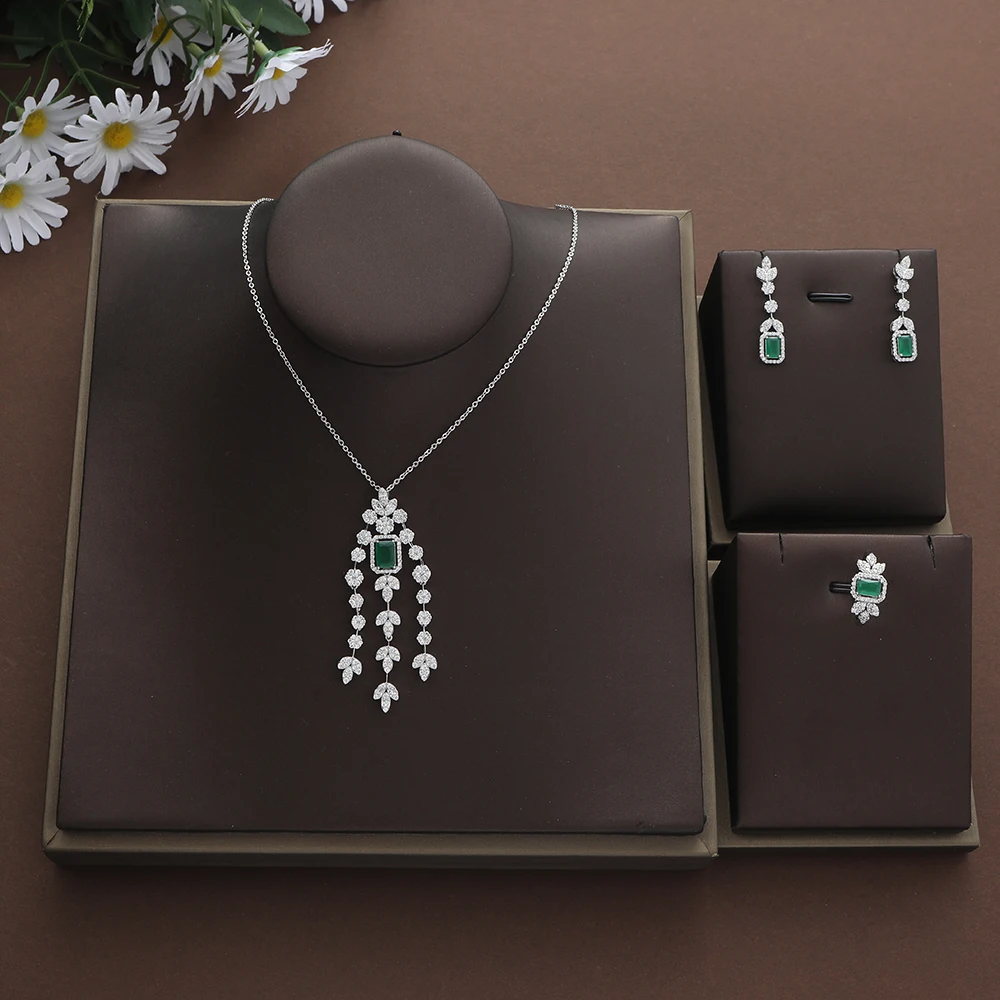 New Luxury Leaves Round Tassel Square Cubic Zircon Engagement Dubai Naija Bridal Finger Rings Necklace Earring Jewelry Set S464
New Luxury Leaves Round Tassel Square Cubic Zircon Engagement Dubai Naija Bridal Finger Rings Necklace Earring Jewelry Set S464