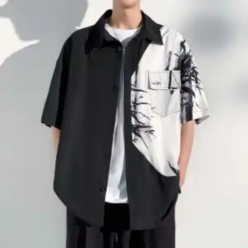 Men Chinese Ink Bamboo Print Spliced Ice Silk Short Sleeve Shirt Casual Summer Blouse
Men Chinese Ink Bamboo Print Spliced Ice Silk Short Sleeve Shirt Casual Summer Blouse
