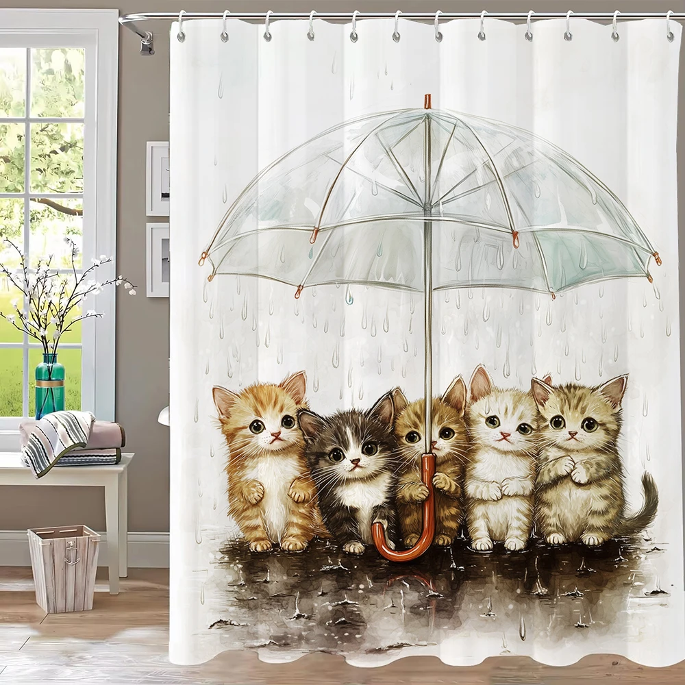Cute Cats in the Rain Shower Curtain, Lovely Cat Printed Bathroom Decorative Shower Curtain, Fabric Home Curtain with Hooks
Cute Cats in the Rain Shower Curtain, Lovely Cat Printed Bathroom Decorative Shower Curtain, Fabric Home Curtain with Hooks