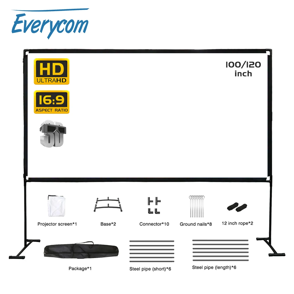 Портативная напольная подставка Everycom 100/120 дюйма высокой плотности, складной мягкий домашний уличный KTV школьный 3D проектор 16:9 HD экран
Портативная напольная подставка Everycom 100/120 дюйма высокой плотности, складной мягкий домашний уличный KTV школьный 3D проектор 16:9 HD экран