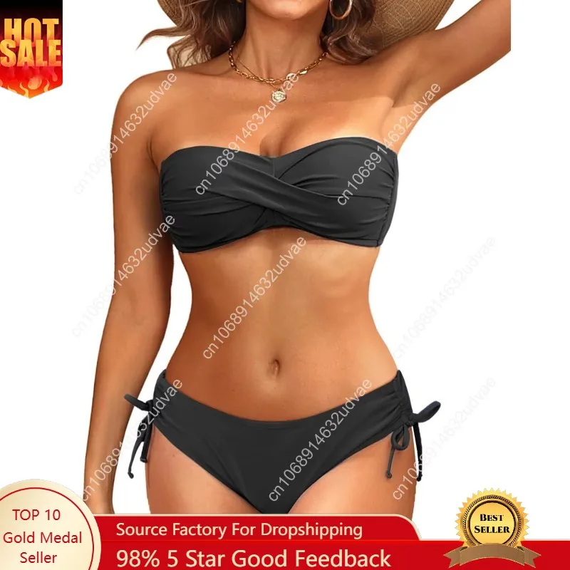 Women's Strapless Bandeau Bikini Set - Twist Front Two Piece Swimsuit Top with Side Tie Bathing Suit Bottom
Women's Strapless Bandeau Bikini Set - Twist Front Two Piece Swimsuit Top with Side Tie Bathing Suit Bottom