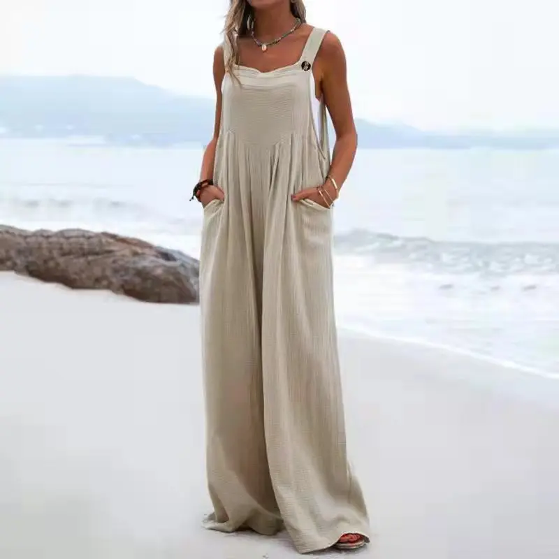 Women Casual Loose Jumpsuit with Pockets Woman Solid Color Sleeveless Rompers Wide Leg Pants Suspender Overalls Bib Pants
Women Casual Loose Jumpsuit with Pockets Woman Solid Color Sleeveless Rompers Wide Leg Pants Suspender Overalls Bib Pants