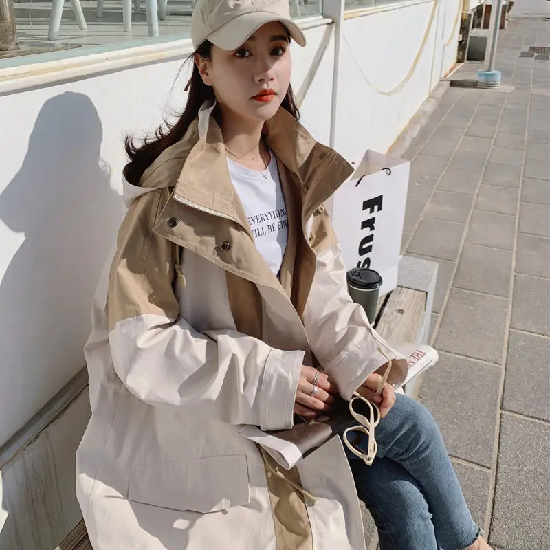 2022 Spring Autumn Contrast Spliced Windbreaker Women's Korean Loose Design Long Hooded Coat Trendy Trench Abrigos Mujer Z2124
2022 Spring Autumn Contrast Spliced Windbreaker Women's Korean Loose Design Long Hooded Coat Trendy Trench Abrigos Mujer Z2124