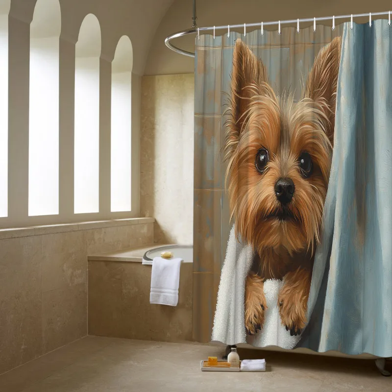 1pc Yorkshire Terrier Puppy Shower Curtain - Blue Towel, Hyper-Realistic Print, Beige Tiles, Polyester, 70.8x70.8", 12 Hooks
1pc Yorkshire Terrier Puppy Shower Curtain - Blue Towel, Hyper-Realistic Print, Beige Tiles, Polyester, 70.8x70.8", 12 Hooks