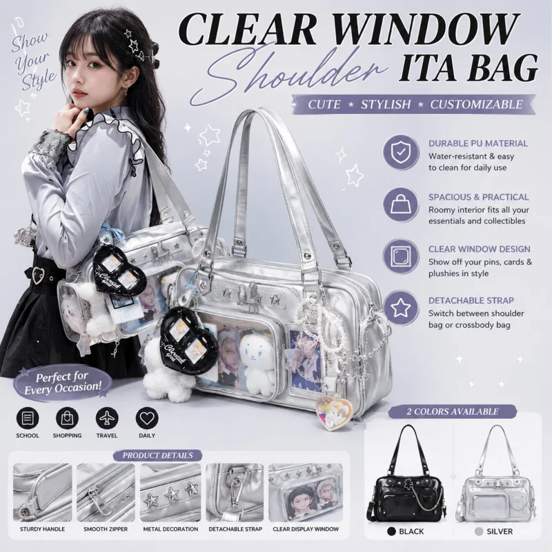 Harajuku Shoulder Bag Star Y2K Transparent Itabag Anime Chain Blue Lolita Itabag Crossbody Pin Display Bag For Concert Fans New
Harajuku Shoulder Bag Star Y2K Transparent Itabag Anime Chain Blue Lolita Itabag Crossbody Pin Display Bag For Concert Fans New