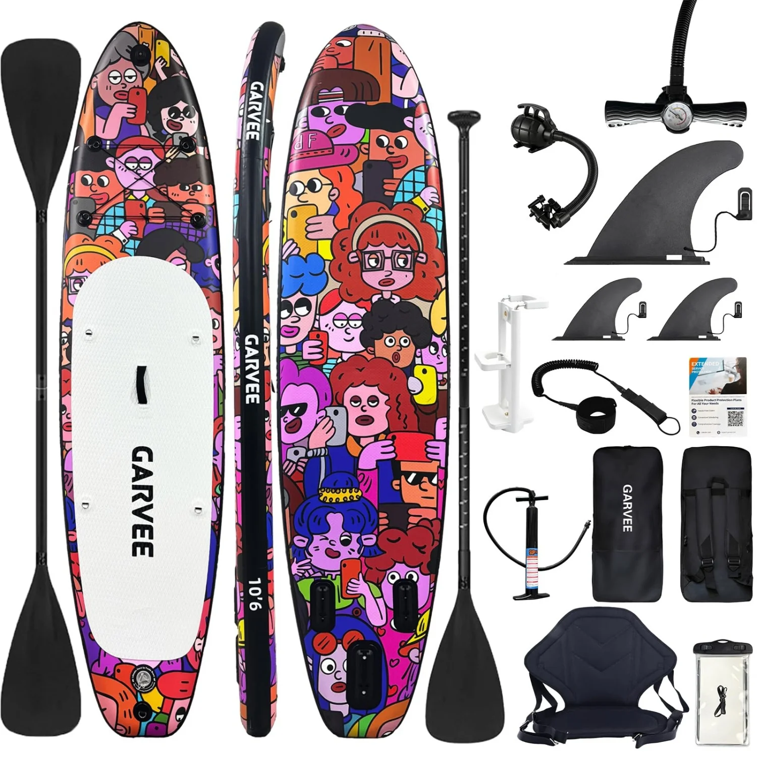 10.6FT Inflatable Stand Up Paddle Board, Wide Stable Paddle Board Set with Paddle, Electric Pump, Soft Seat, Camera Mount, Waterproof Phone Pouch, Leash & Travel Backpack
10.6FT Inflatable Stand Up Paddle Board, Wide Stable Paddle Board Set with Paddle, Electric Pump, Soft Seat, Camera Mount, Waterproof Phone Pouch, Leash & Travel Backpack