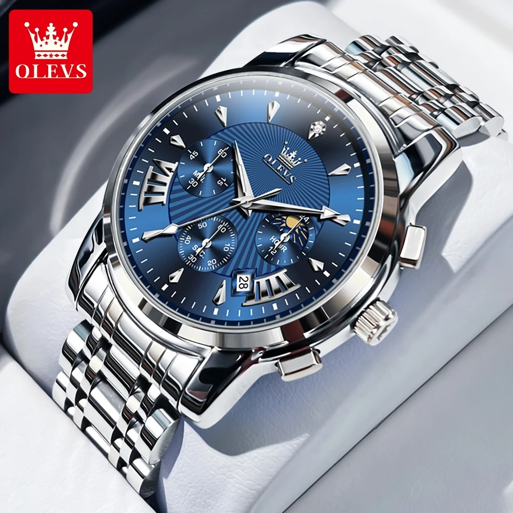 OLEVS 2892 New Quartz Wristwatch for Man Waterproof Chronograph Steel Strap Luminous Calendar Moon Phase Men's Watches Luxury
OLEVS 2892 New Quartz Wristwatch for Man Waterproof Chronograph Steel Strap Luminous Calendar Moon Phase Men's Watches Luxury