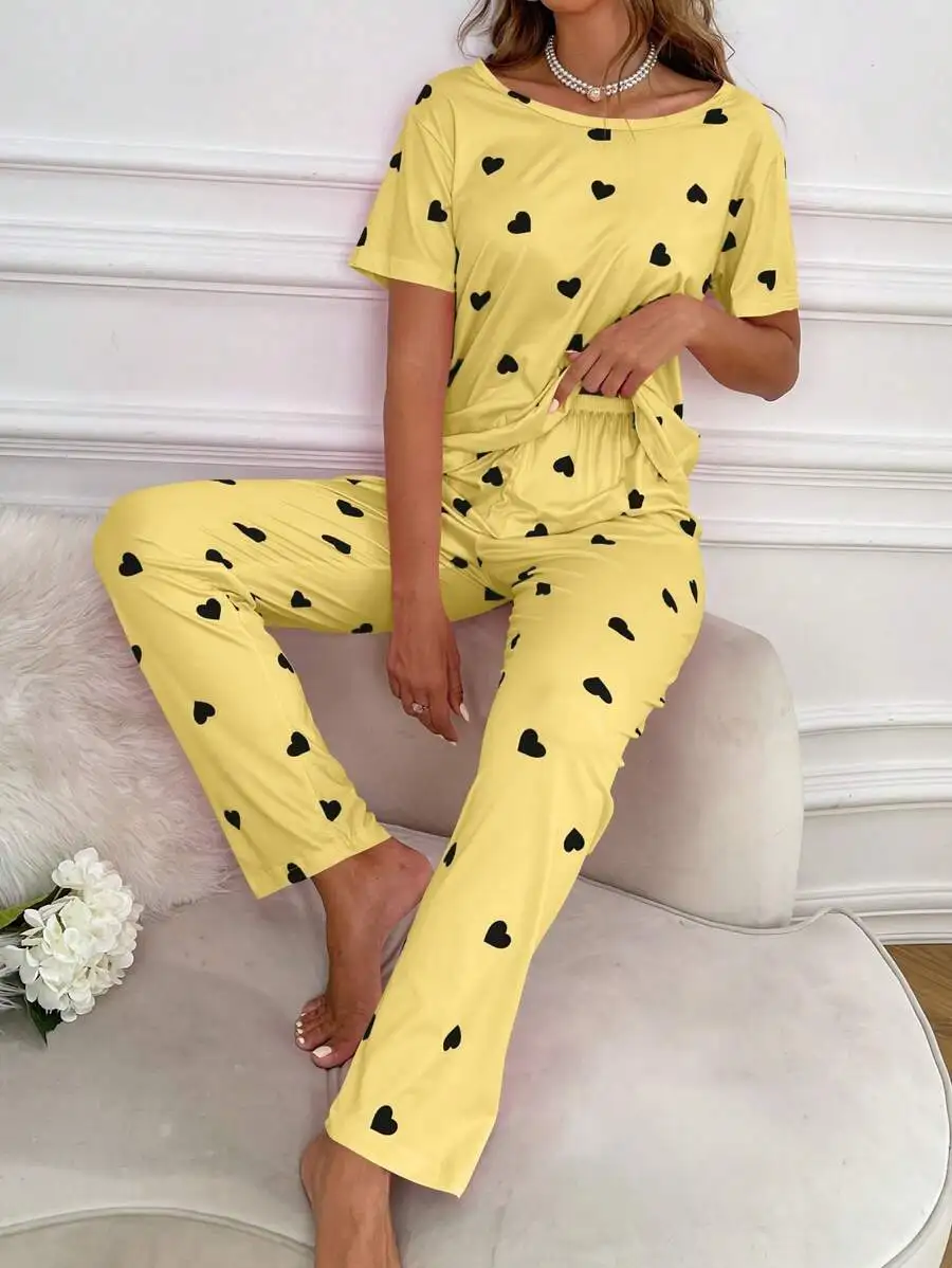 Yellow Heart Print Pajama Set For Women
Yellow Heart Print Pajama Set For Women