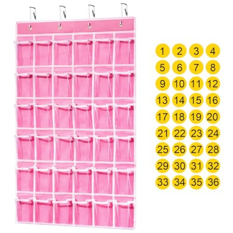 36 Clear Pockets Classroom Pocket Chart for Cell Phones, Pocket Chart Organizer for Calculator Holder with 36 Number Sticker Cl
