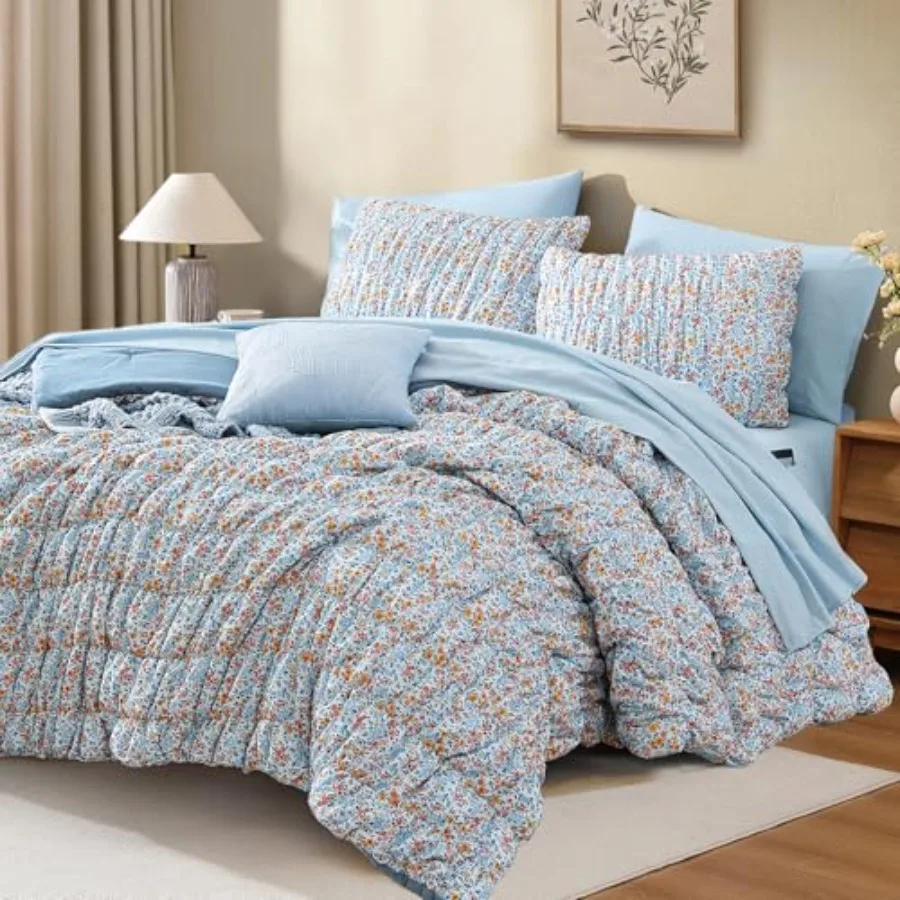 Size Comforter Sets-7 Pieces Puff Marigold Blue Floral Bedding Set for All Seasons, Shabby Chic Farmhouse Bed in a Bag with Flo
Size Comforter Sets-7 Pieces Puff Marigold Blue Floral Bedding Set for All Seasons, Shabby Chic Farmhouse Bed in a Bag with Flo