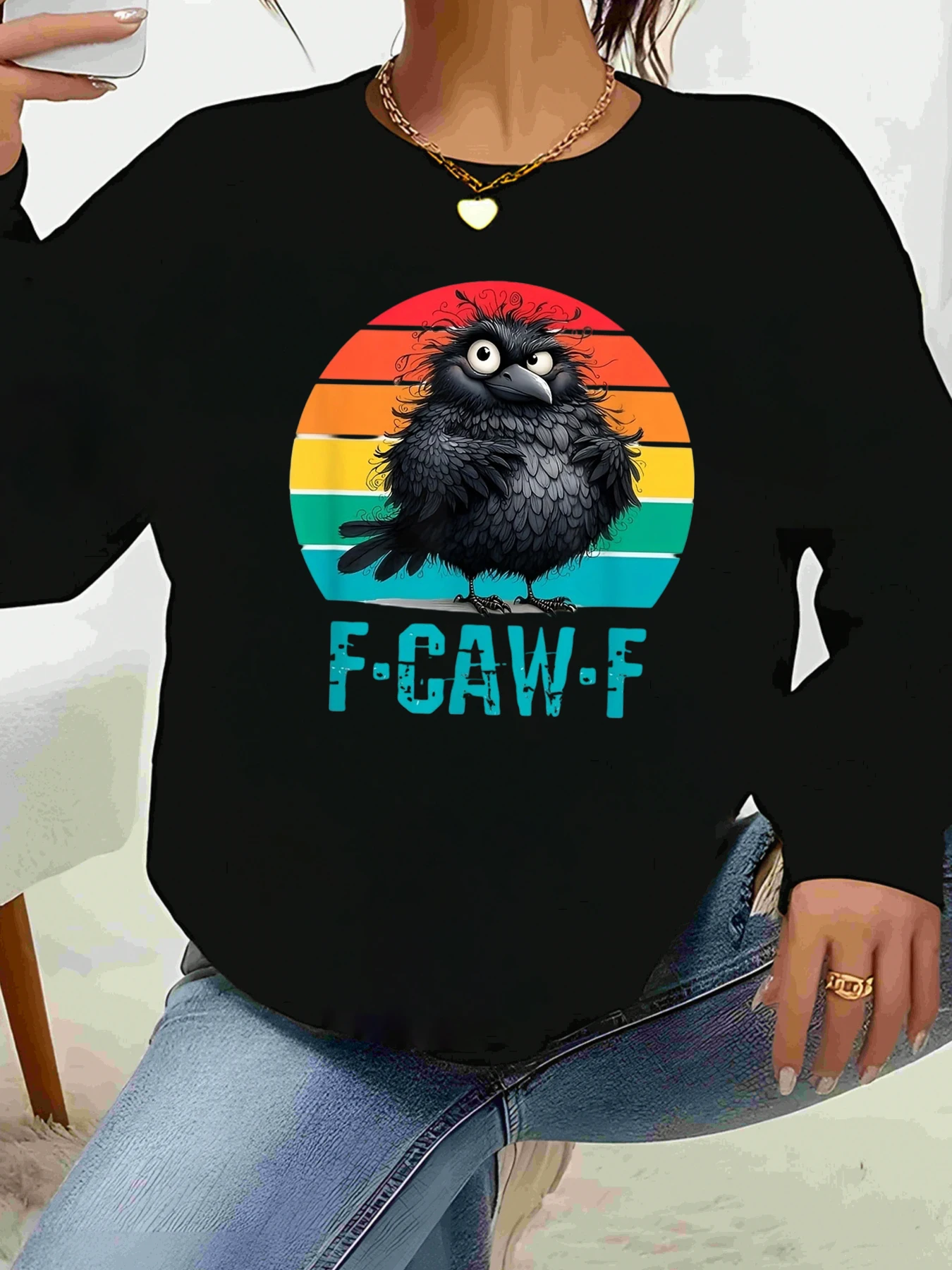 Винтажная футболка с длинными рукавами и принтом Crow F Caw F, повседневная женская одежда на Хэллоуин
Винтажная футболка с длинными рукавами и принтом Crow F Caw F, повседневная женская одежда на Хэллоуин