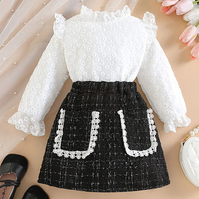 2Piece Spring Autumn Toddler Girl Outfits Set Fashion Lace Embroidery Long Sleeve Baby Tops+Plaid Skirt Korean Kids Clothes B064
2Piece Spring Autumn Toddler Girl Outfits Set Fashion Lace Embroidery Long Sleeve Baby Tops+Plaid Skirt Korean Kids Clothes B064