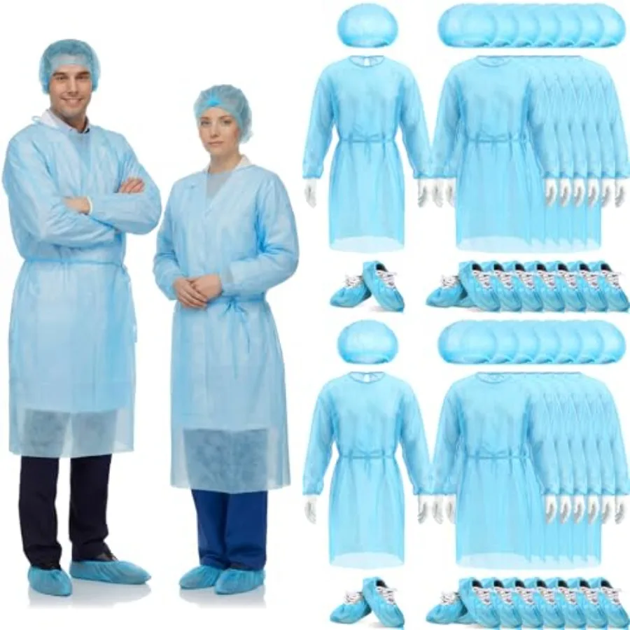 TrelaCo 60 Set Blue Disposable Isolation Gowns Set PPE Gowns Disposable Gown Medical Bulk Non Woven Bouffant Caps and Shoe Cove
TrelaCo 60 Set Blue Disposable Isolation Gowns Set PPE Gowns Disposable Gown Medical Bulk Non Woven Bouffant Caps and Shoe Cove